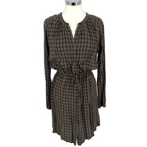 Rails Bella Olive Iron Check Shirt Dress Drawstring Waist Size Medium